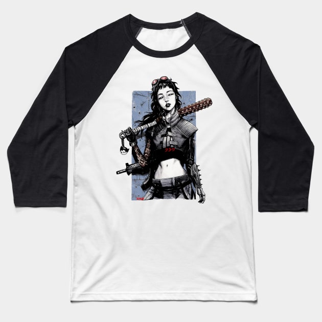 Urban Cyberpunk Girl Vaporwave Style Baseball T-Shirt by OWLvision33